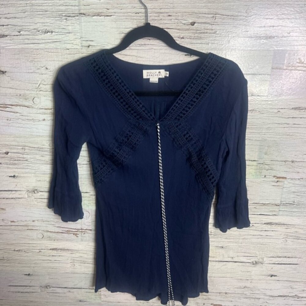 Molly Bracken Navy Blouse with Lace Detail size xs
